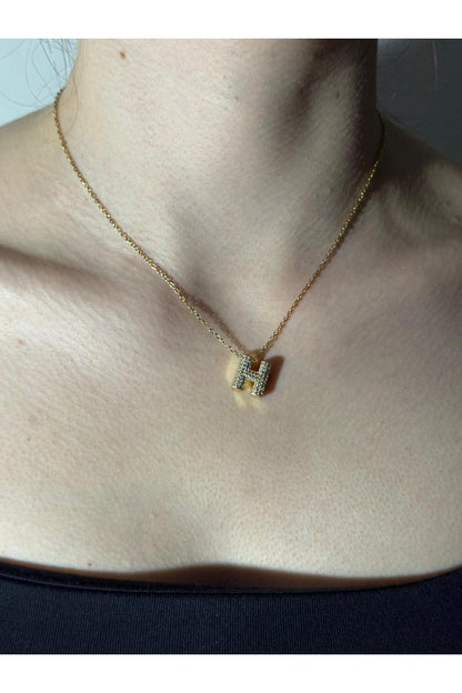 Gold Kaplama Zirkon Taşlı Harfli Kolye