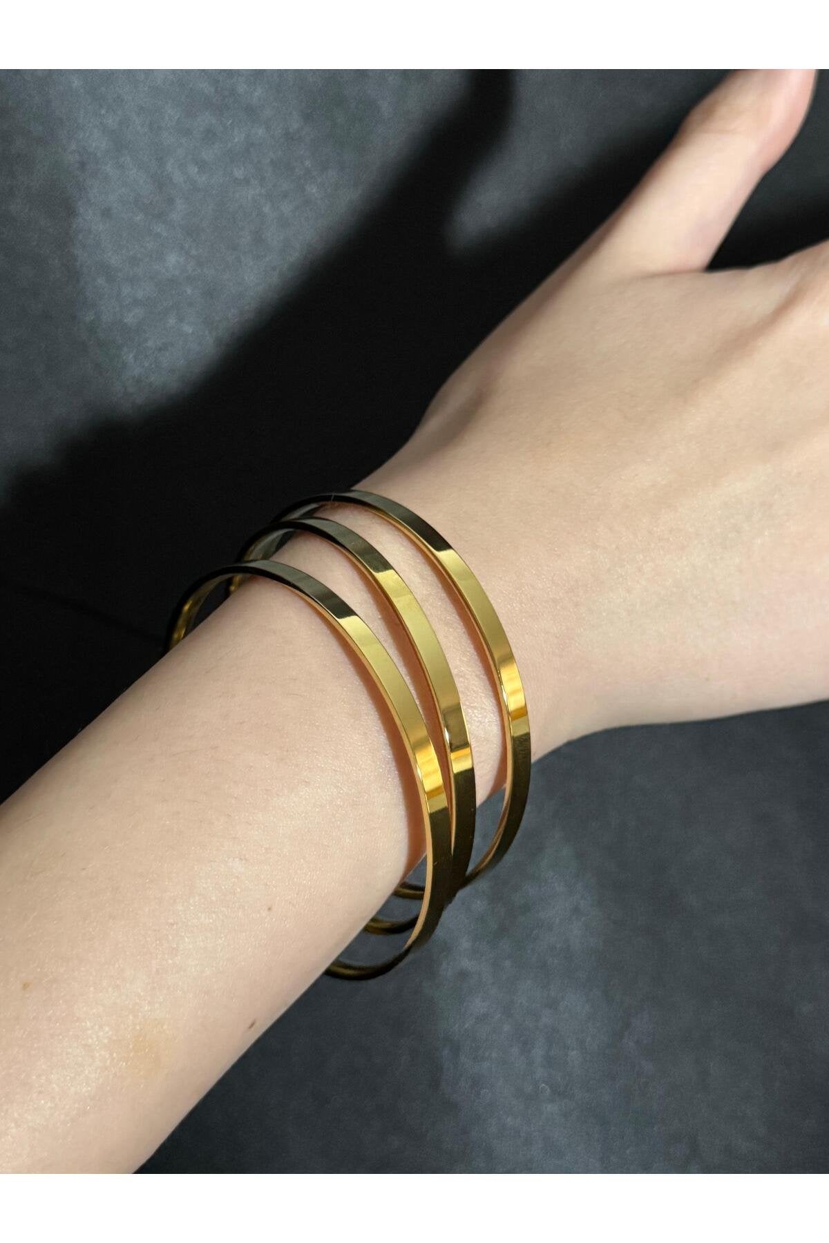 3'lü Kalın Ajda 22 Ayar Gold Kaplama Paslanmaz Çelik