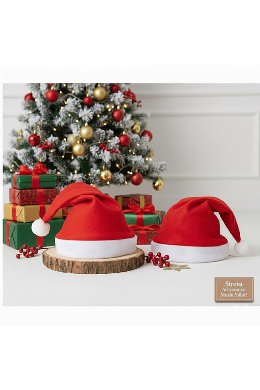 2'li Noel Şapkası - Yılbaşı Şapkası - Polar Yıl Başı Şapkası - Noel Baba Şapkası - Yılbaşı Şapkası