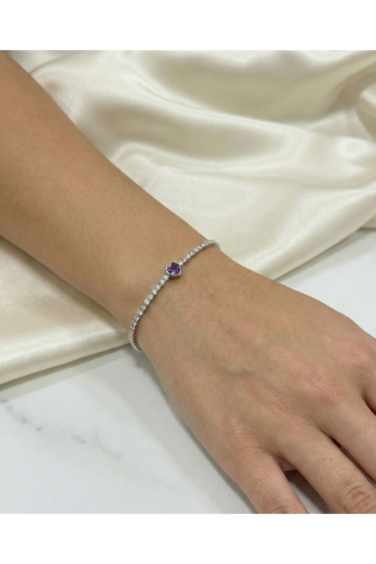 Mor Kalpli Gümüş Kaplama Pırlanta Su Yolu Bileklik