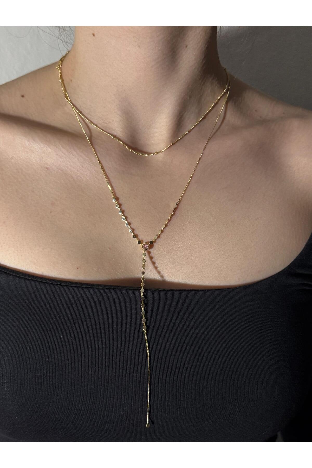 Damla Işıltı Gold Kaplama Çelik Y Kolye