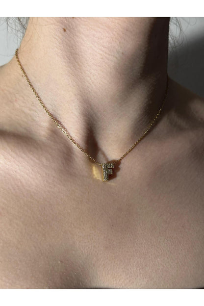Gold Kaplama Zirkon Taşlı Harfli Kolye