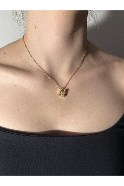 Gold Kaplama Zirkon Taşlı Harfli Kolye