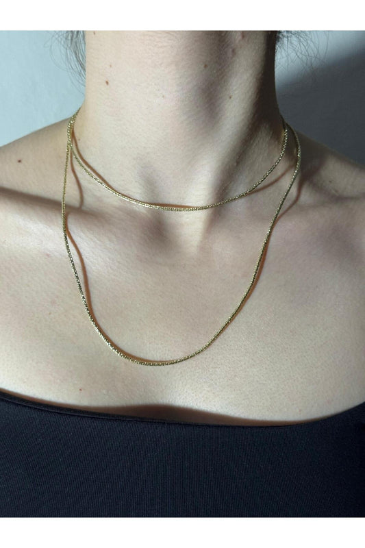 2 Katlı Yılan Zincir Gold Kaplama Çelik Kolye