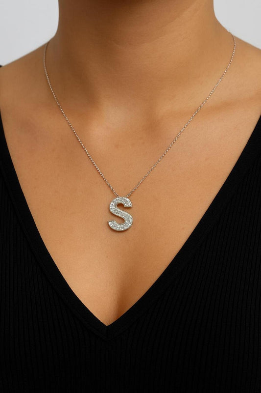 Gümüş Kaplama Zirkon Taşlı Harfli Kolye