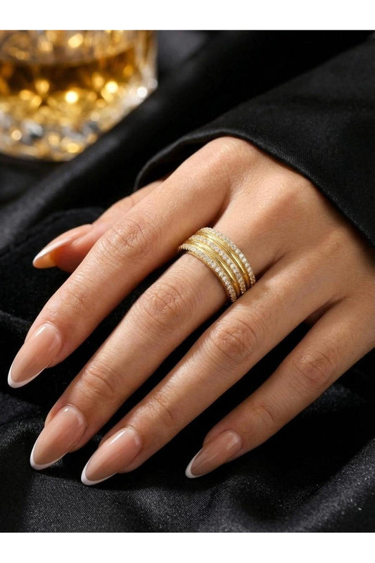 5'li Görünümlü Zirkon Taş Detaylı Gold Kaplama Paslanmaz Çelik Ayarlanabilir Yüzük