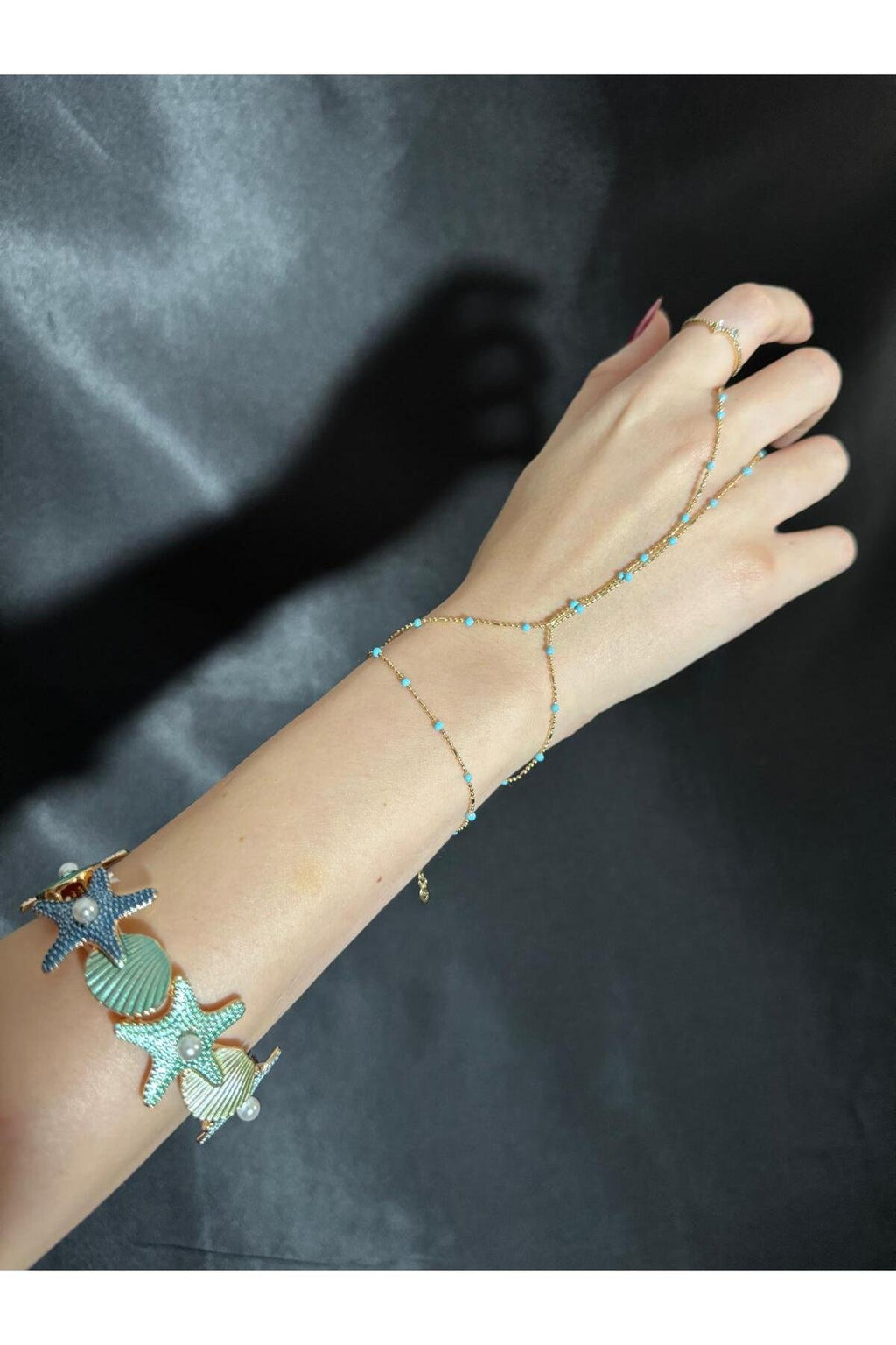 Deniz Yıldızı Tasarımlı İncili Lastikli Bileklik