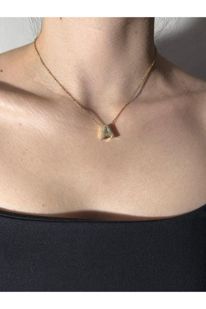Gold Kaplama Zirkon Taşlı Harfli Kolye