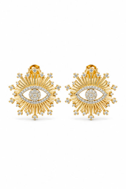 Sirena VIP Serisi-Evil Eye Radiance Gold Kaplama Paslanmaz Çelik Zirkon Taşlı Küpe