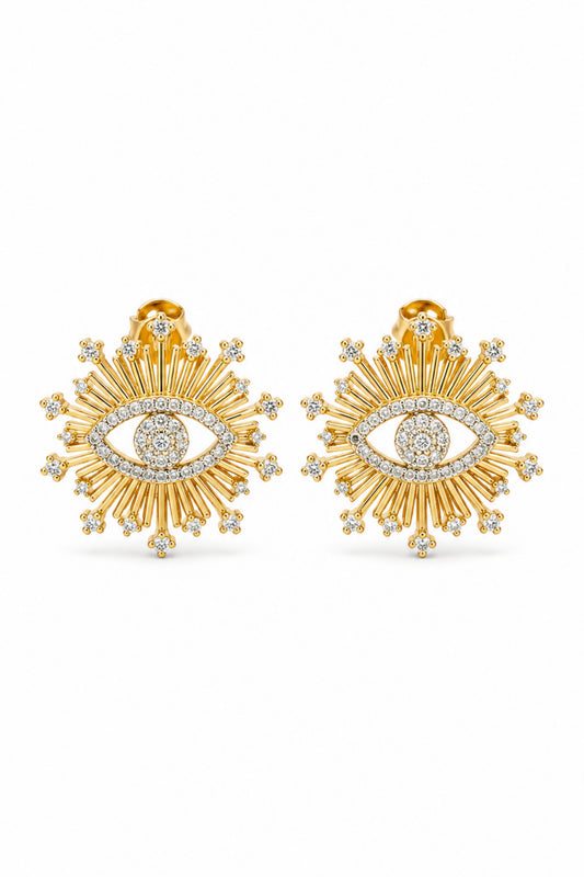 Sirena VIP Serisi-Evil Eye Radiance Gold Kaplama Paslanmaz Çelik Zirkon Taşlı Küpe