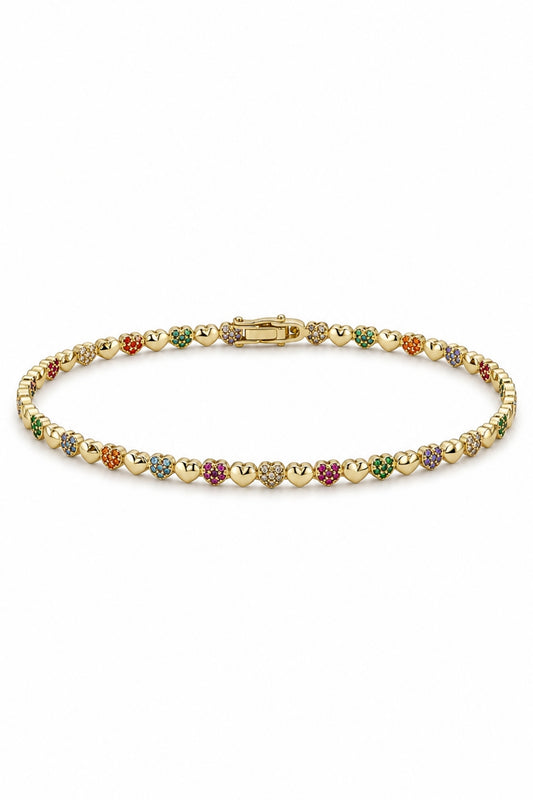 Sirena VIP Serisi – Rainbow Heart Luxe – Altın Kaplama Zirkon Taşlı Kadın Bileklik