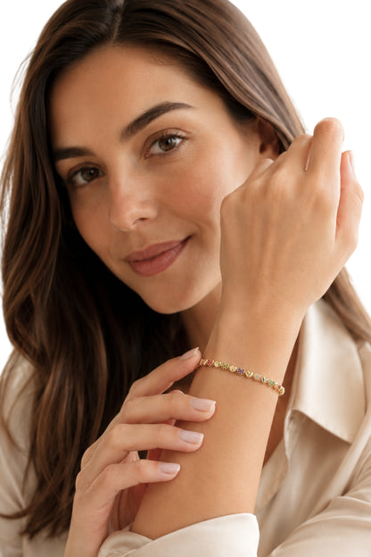 Sirena VIP Serisi – Rainbow Heart Luxe – Altın Kaplama Zirkon Taşlı Kadın Bileklik